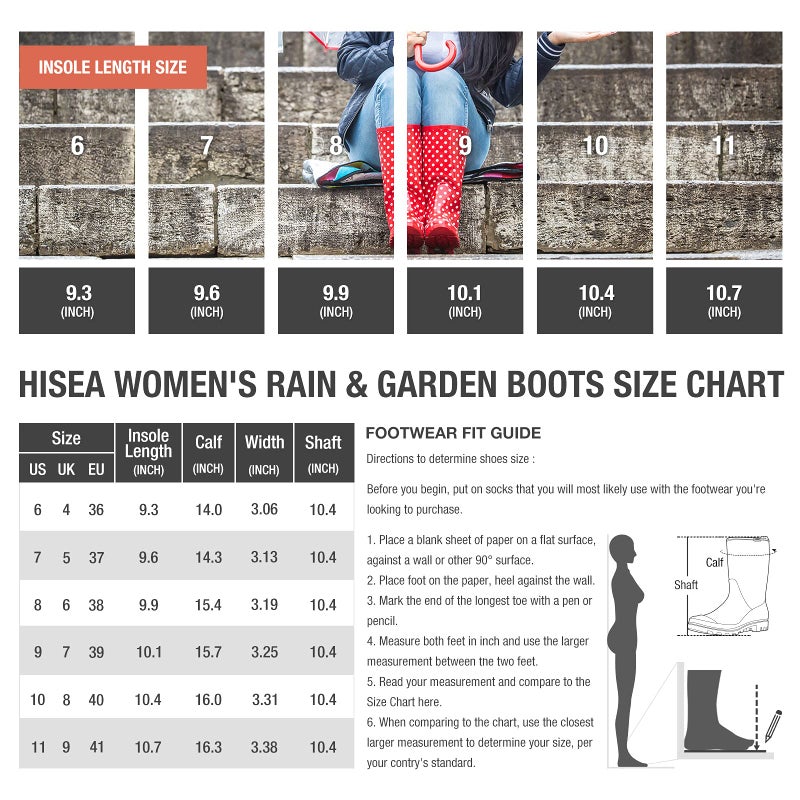 HISEA Women's Rain Boots Waterproof Mid Calf Garden Boots for Women - Image 3